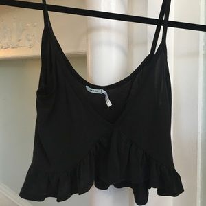 Black v neck ruffle crop top
